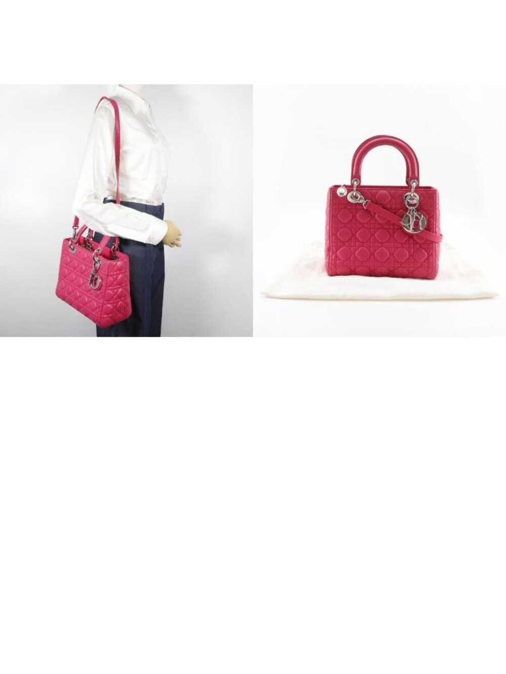 Dior Christian Cannage 2-Way Shoulder Leather Fuchsia - Picture 10 of 10